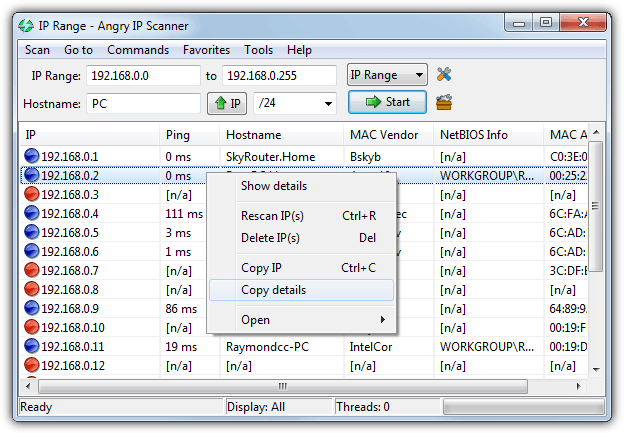 Использование Angry IP Scanner