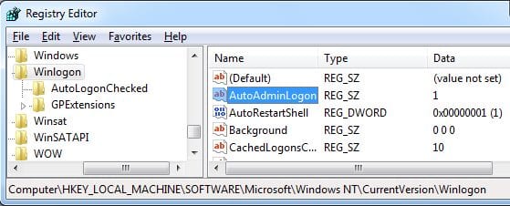Автоматический вход в реестр Windows