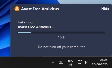 дождитесь установки Avast Free Antivirus