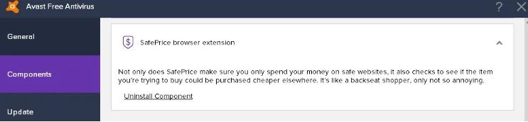 Удалить Avast SafePrice из интерфейса Avast Antivirus