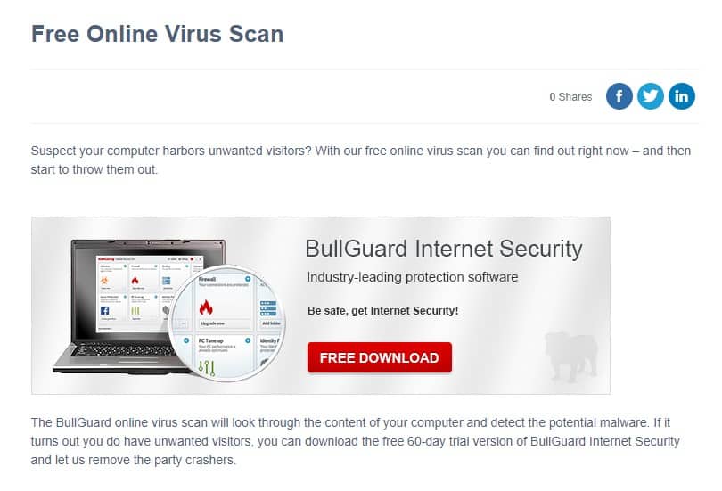 Бесплатное онлайн-сканирование вирусов BullGuard