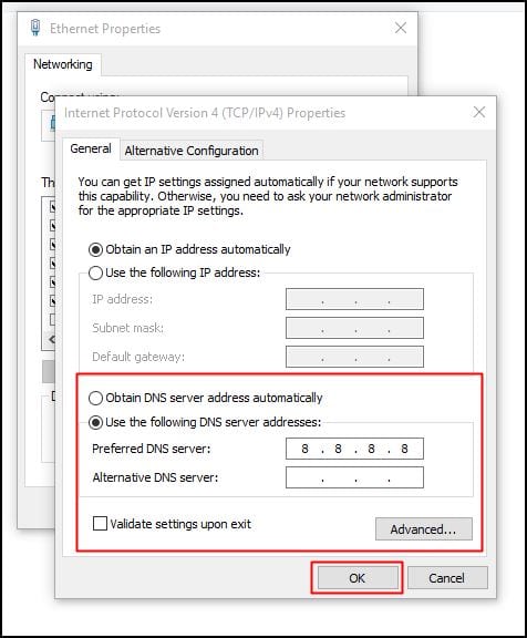 Изменить настройки DNS