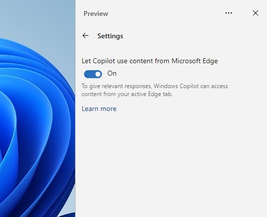 Разрешите Copilot использовать контент из Microsoft Edge