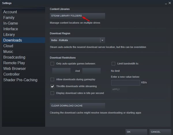 Папки библиотеки Steam