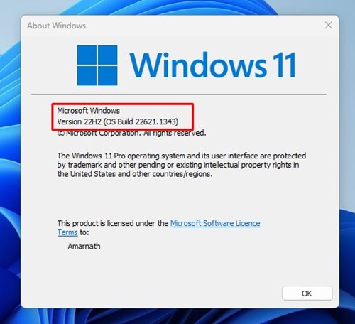 проверьте версию Windows 11