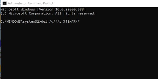 del /q/f/s %TEMP%\*