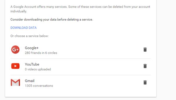 Удалите Youtube, Google+, Gmail из своей учетной записи Google за один раз