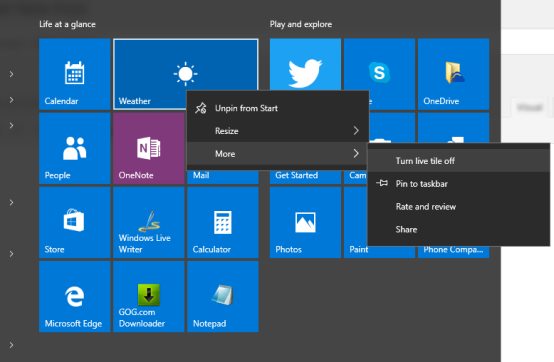 Отключить живые плитки и открепить приложения Windows