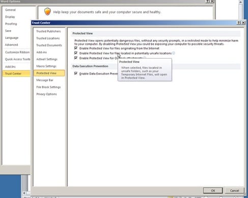 Отключить защищенный просмотр в Microsoft Word