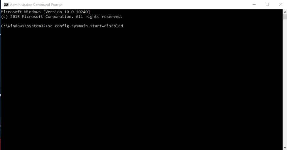 sc config sysmain start = отключено