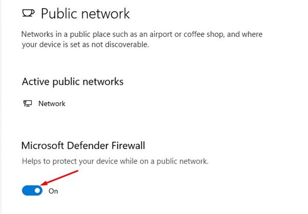 включить кнопку переключения для брандмауэра Microsoft Defender