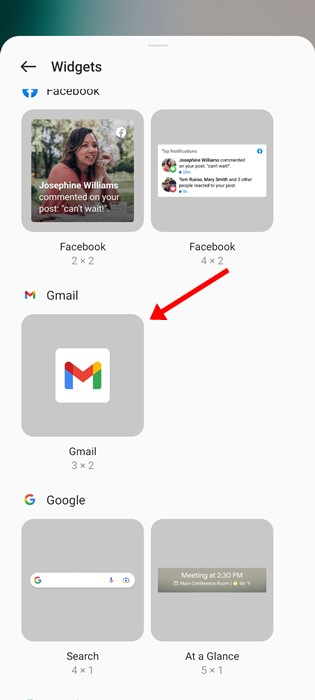 Добавьте виджет Gmail на Android