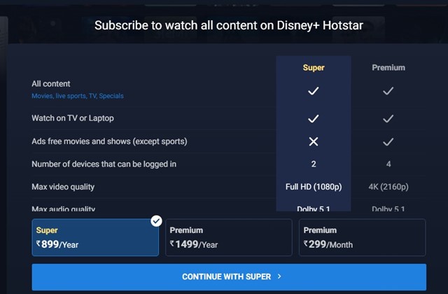 Сколько стоит подписка Hotstar в США