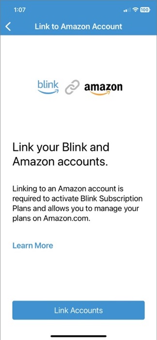 Свяжите Blink и учетную запись Amazon