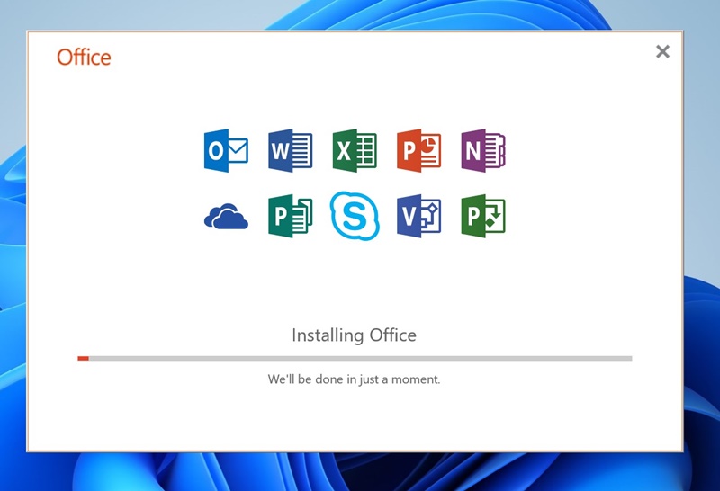 дождитесь установки Microsoft Office 2019