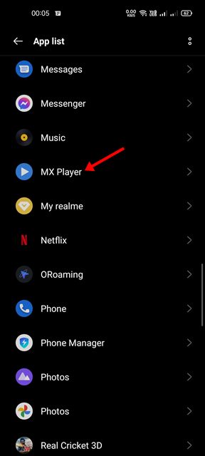 нажмите на приложение MX Player