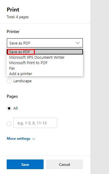 Выберите «Печать Microsoft в PDF».