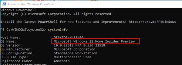 Найдите выпуск Windows 11 через Powershell