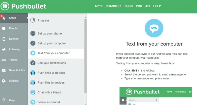 Интерфейс Pushbullet