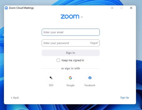 войдите в свою учетную запись Zoom