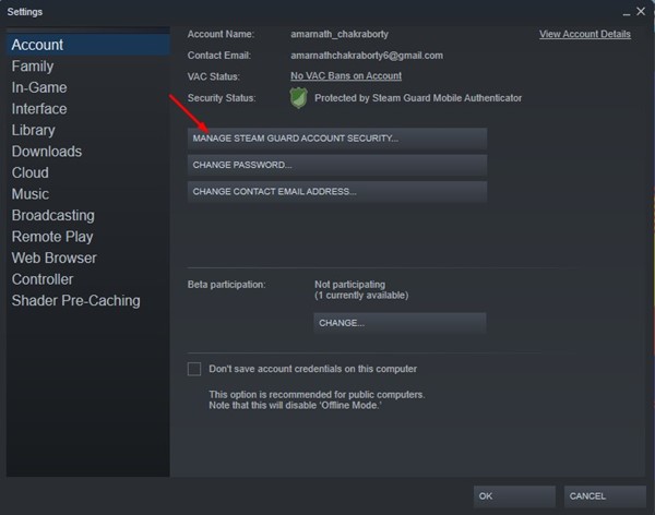 Управление безопасностью учетной записи Steam Guard