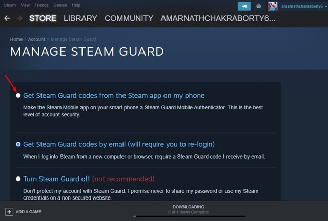 «Получить коды Steam Guard из приложения Steam на моем телефоне»