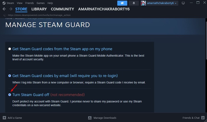 Отключите Steam Guard (не рекомендуется)