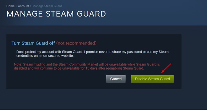 Отключить Steam Guard