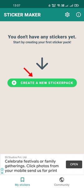 нажмите «Создать новый стикерпак».