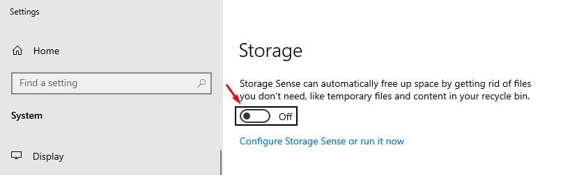 Storage Sense для управления хранилищем