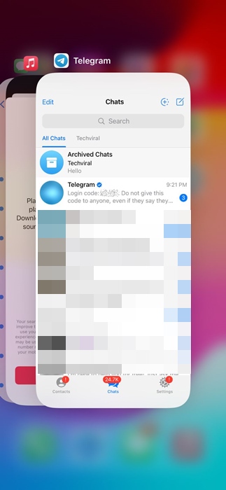 Перезапустите приложение Telegram на iPhone.