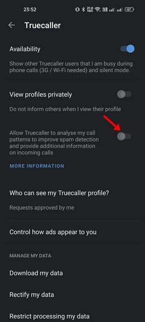 Разрешить TrueCaller анализировать шаблоны моих звонков