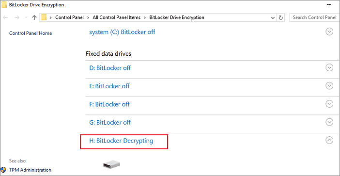 Подождите, пока BitLocker расшифрует диск.