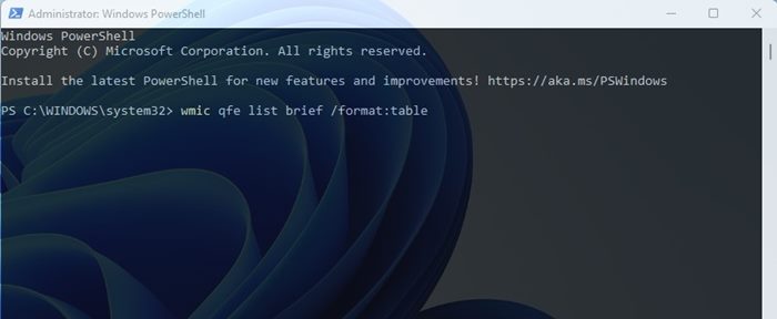 Краткий список wmic qfe /format:table
