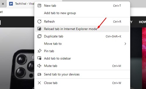 Перезагрузить вкладку в режиме Internet Explorer