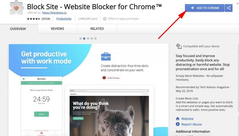 установите расширение Block Site Google Chrome