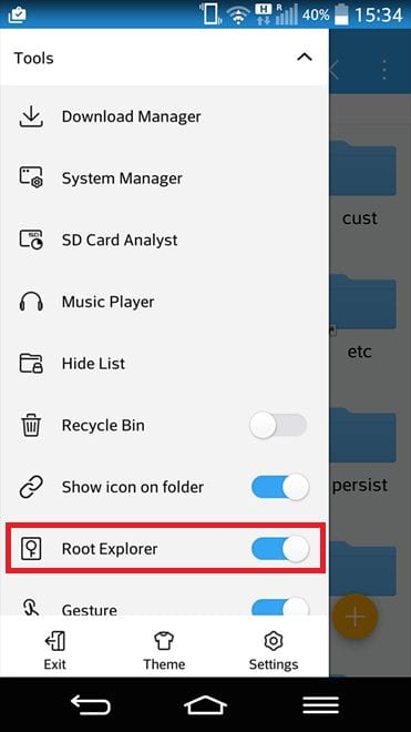 Включите опцию «Root Explorer»