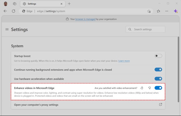 Улучшение видео в Microsoft Edge