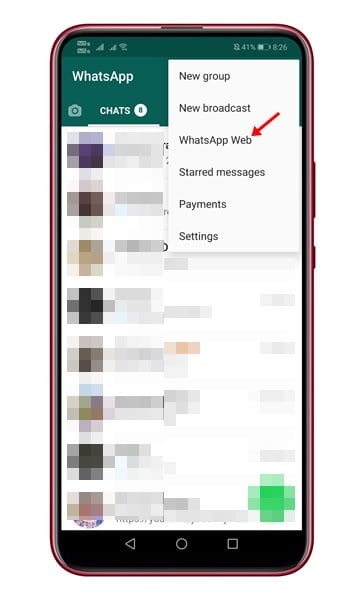 выберите «WhatsApp Web»