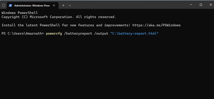 powercfg /batteryreport /output 