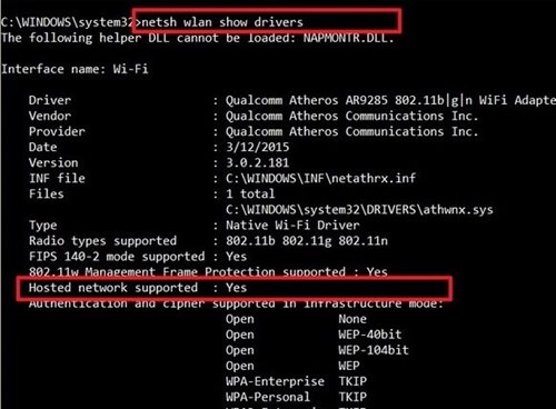 Команда NETSH WLAN показать драйверы