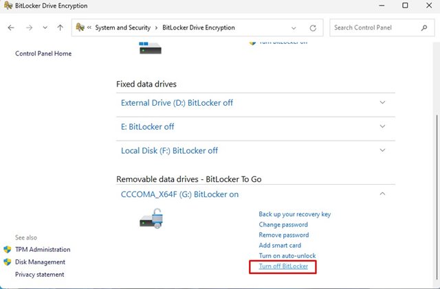 Отключить BitLocker