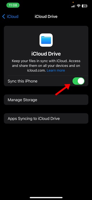 выключите переключатель рядом с диском iCloud