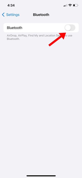 Отключите Bluetooth на вашем iPhone