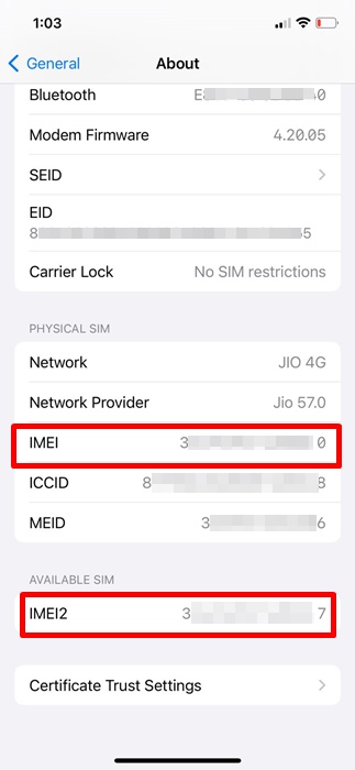 Номер IMEI iPhone