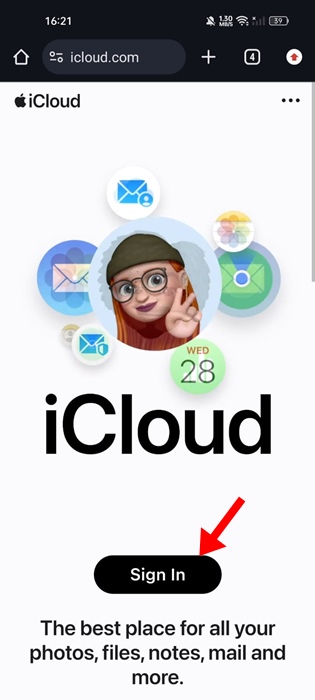 войдите в свою учетную запись iCloud