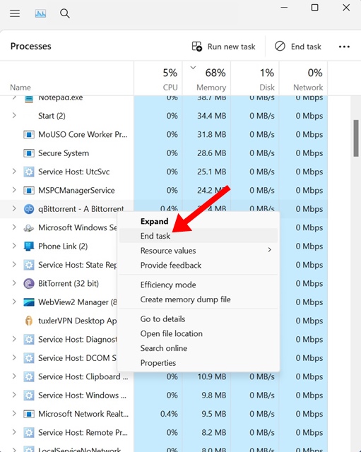 Принудительно закрыть клиент qBittorrent