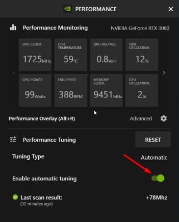 Отключить автонастройку в GeForce Overlay