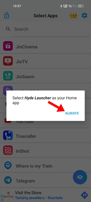 установите Hyde Launcher в качестве домашнего приложения