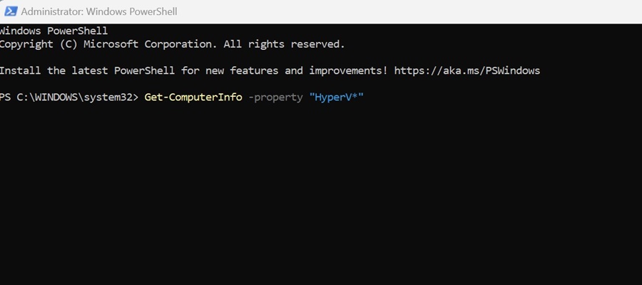 Get-ComputerInfo -свойство «HyperV*»